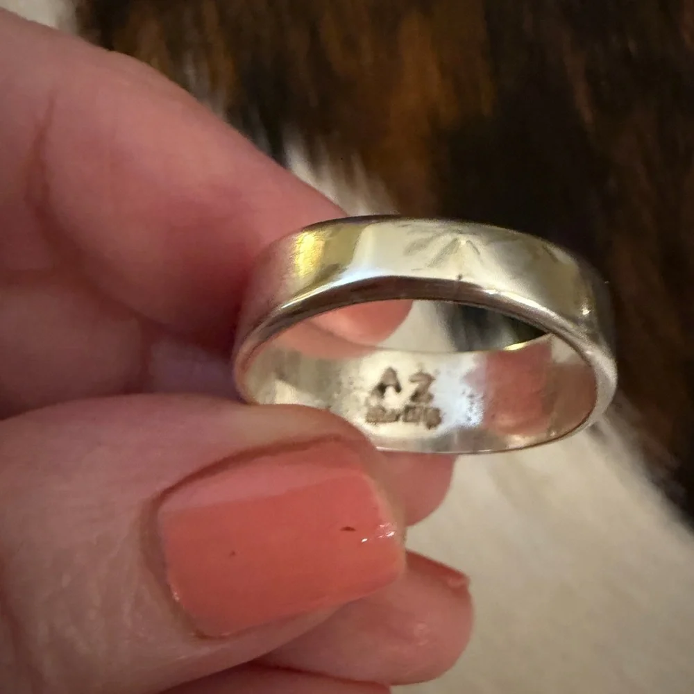 ❤️ Signed “AZ” Galaxy Micro Inlaid 925 Native Pueblo Scene Ring Size 9.75 Unisex